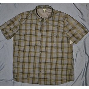 Stio Shirt Mens XL Gray Yellow Plaid‎ Short Sleeve Button Up Outdoor Casual